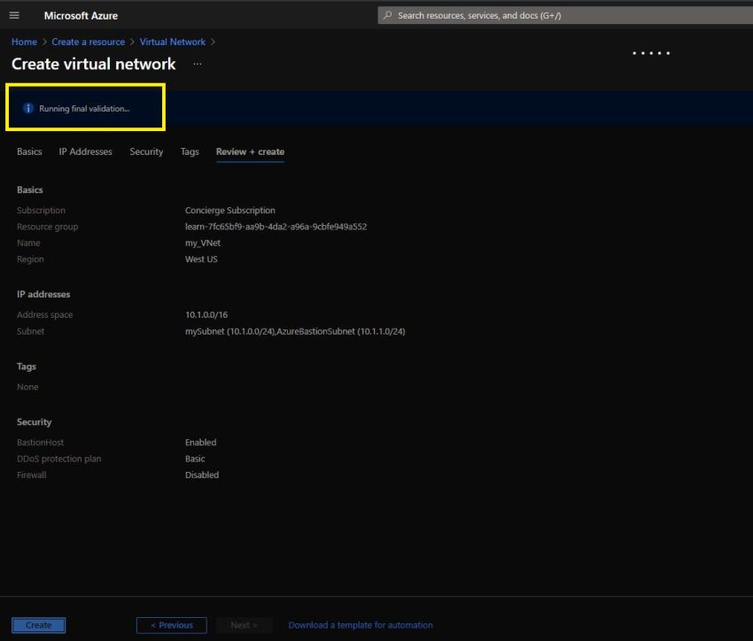 How to Create a Virtual Network and a Bastion Host